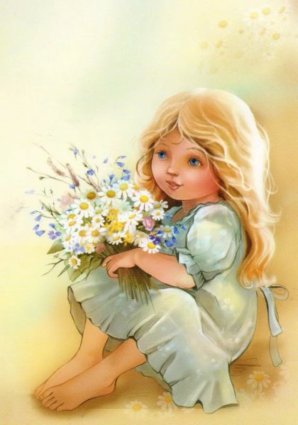 Открвткп девочкн с цветами