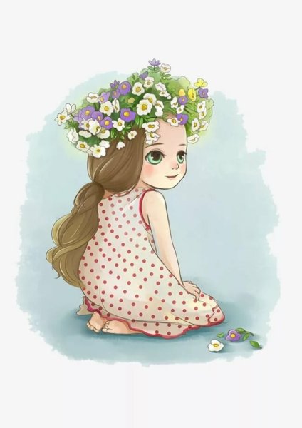 Мультяшная девочка с букетом