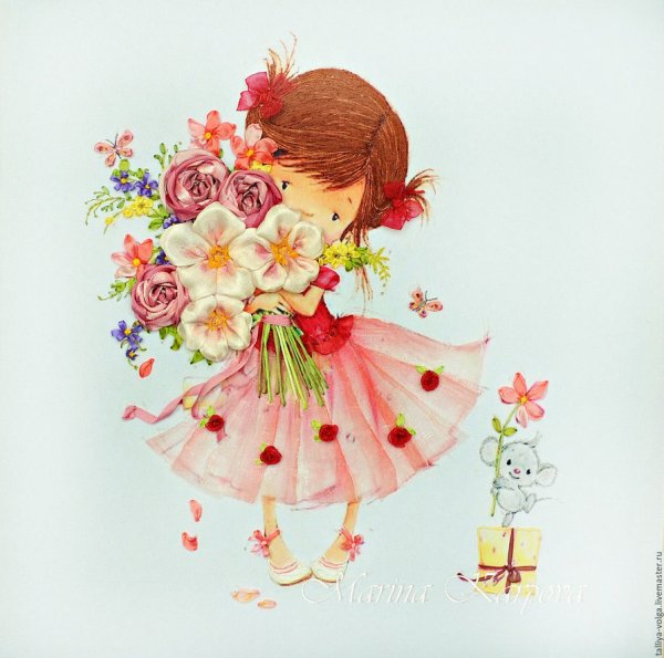 Девочка собирает ромашки