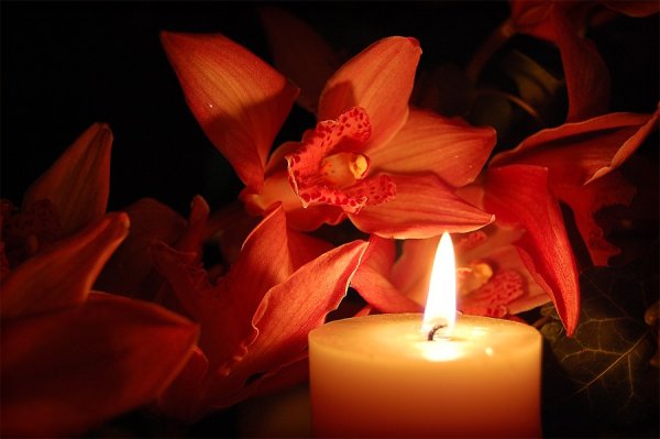 Траурные свечи и цветы