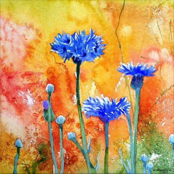 Васильки гуашью