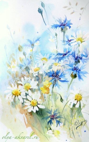 Васильки акварелью