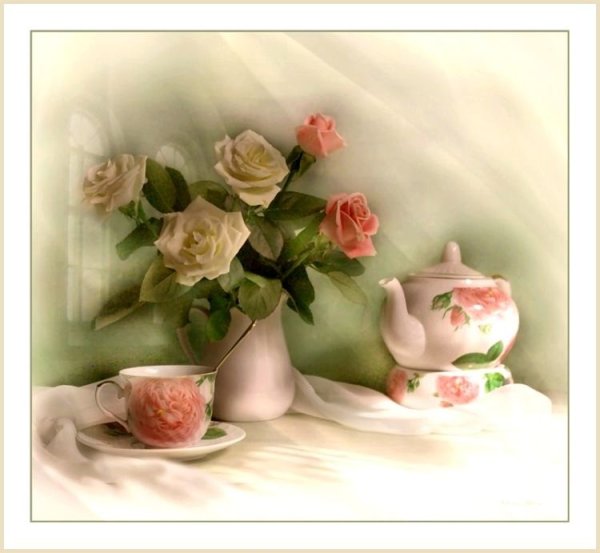 Чайные розы натюрморт