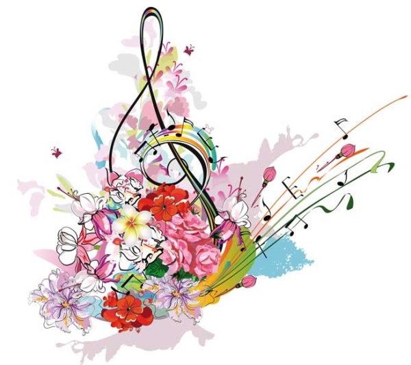 Скрипичный ключ и цветы