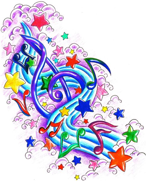 Разноцветные Ноты на прозрачном фоне