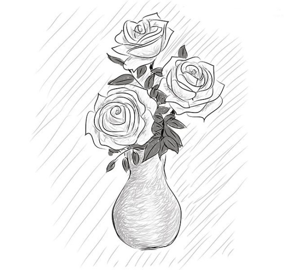 Ваза с цветами рисунок карандашом