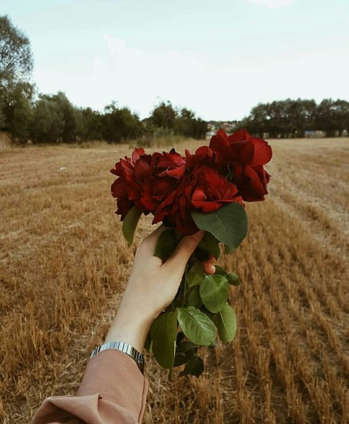 Девушка с цветами со спины