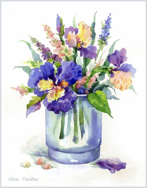 Цветы акварель Елены Вавилиной