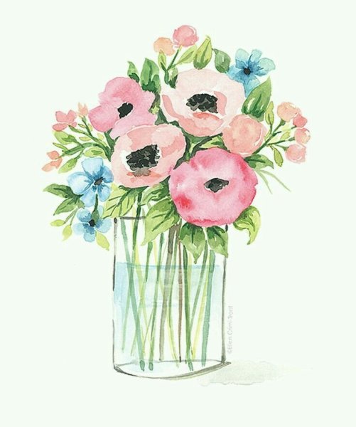 Цветы в вазе акварелью