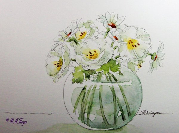 Букет цветов в вазе акварелью