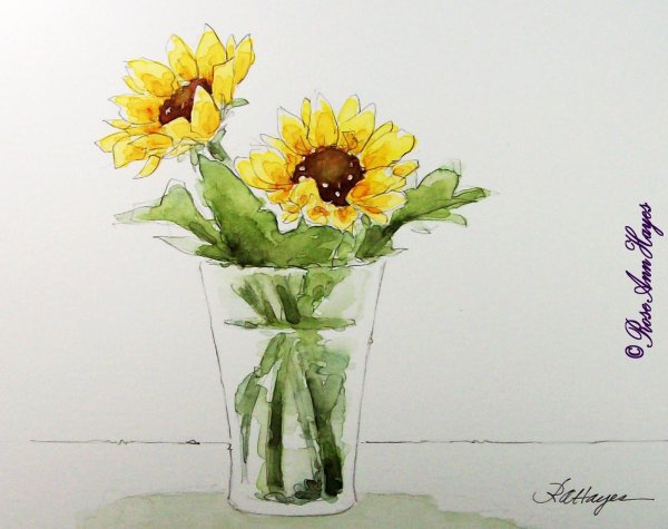 Ваза с цветами акварелью