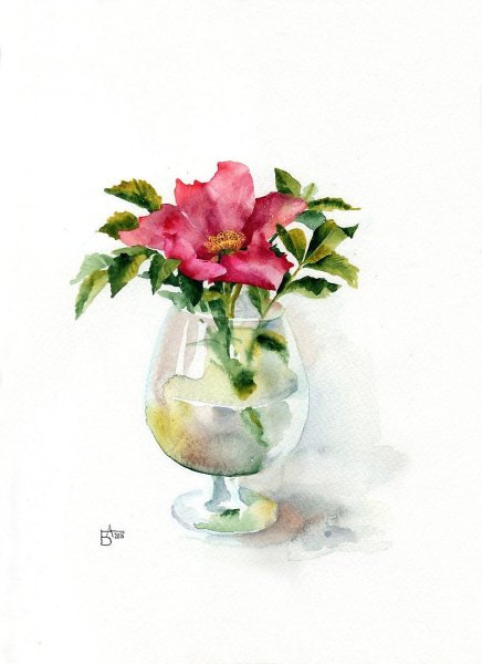 Ваза с цветами акварелью для начинающих