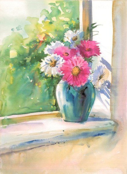 Сирень акварелью