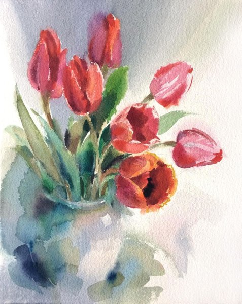 Акварельные натюрморты с цветами