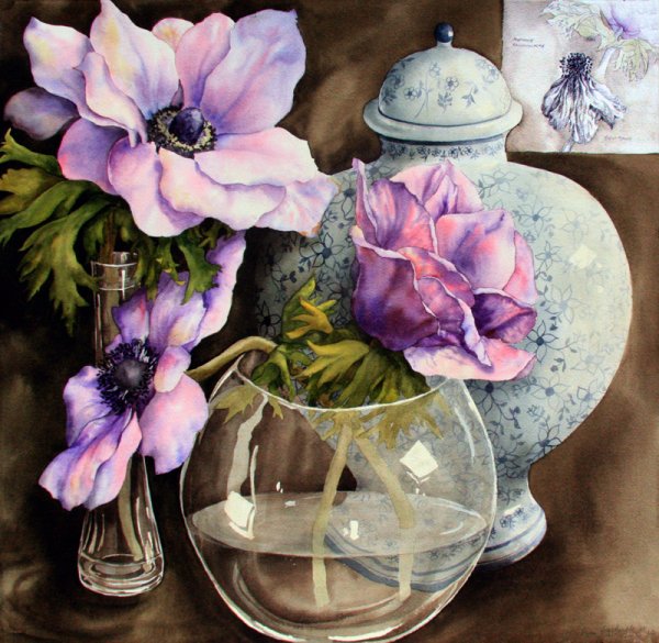 Тюльпаны в вазе акварелью