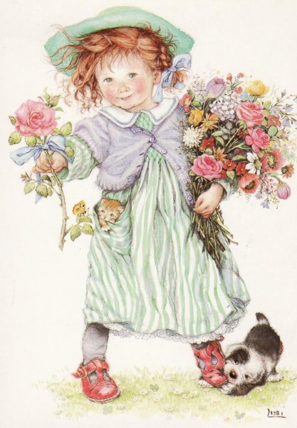 Девочка с цветами Винтаж