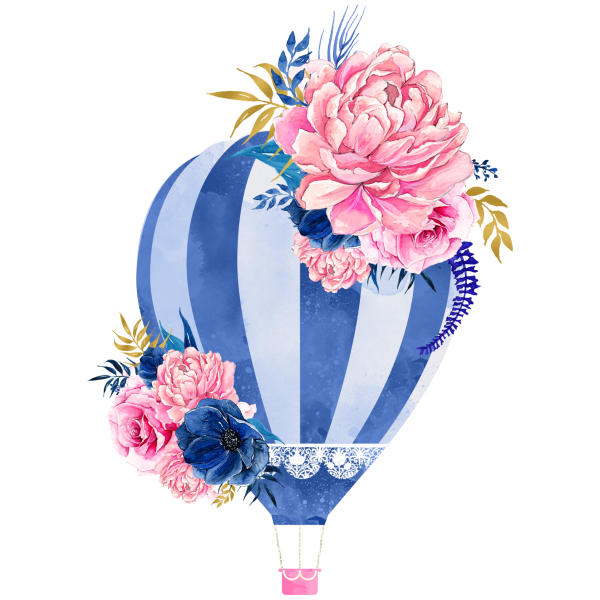 Воздушный шар с цветами акварель