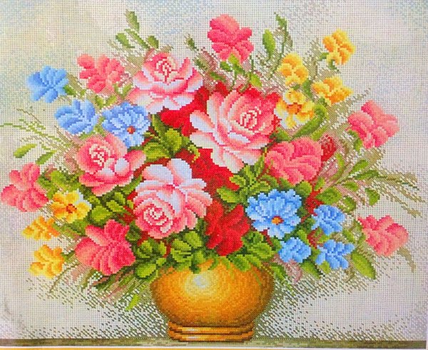 Вышитые цветы крестиком