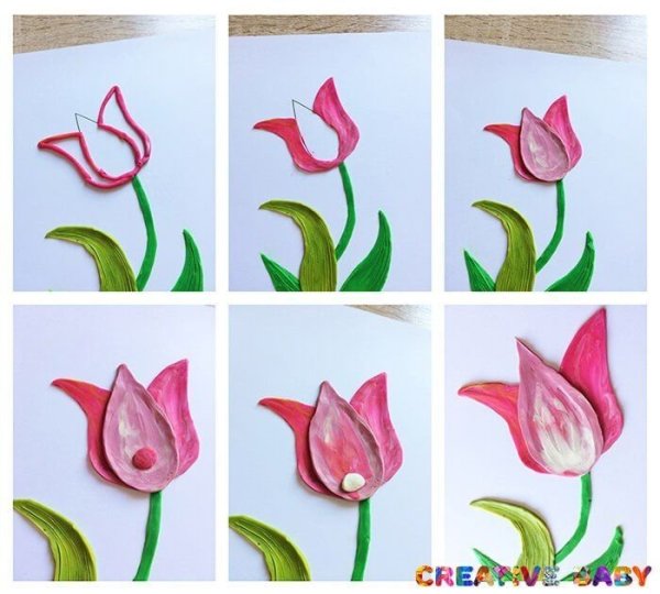 Рисование цветов пластилином