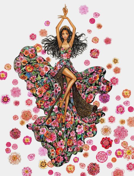 Нарисованная девушка в цветах