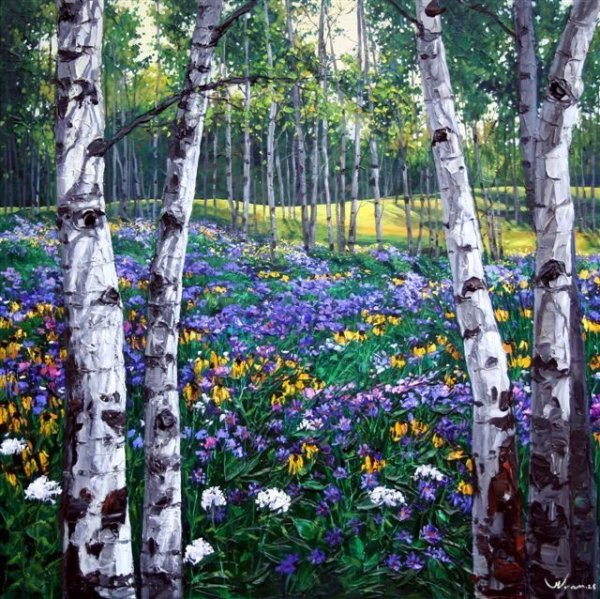 Березовый лес с цветами