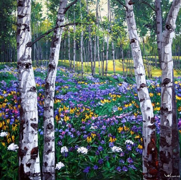 Березовый лес с цветами