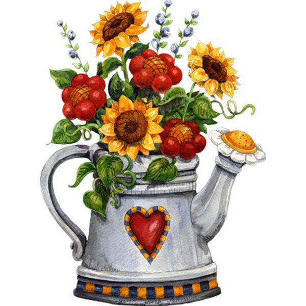 Вышивка цветы в лейке