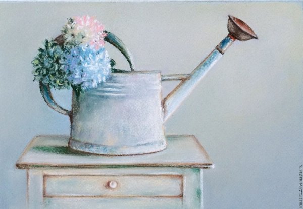 Лейка с цветами живопись