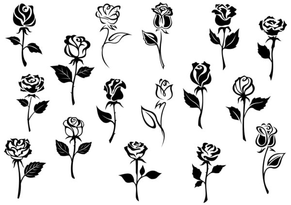 Тату с маленькими розами черно белое