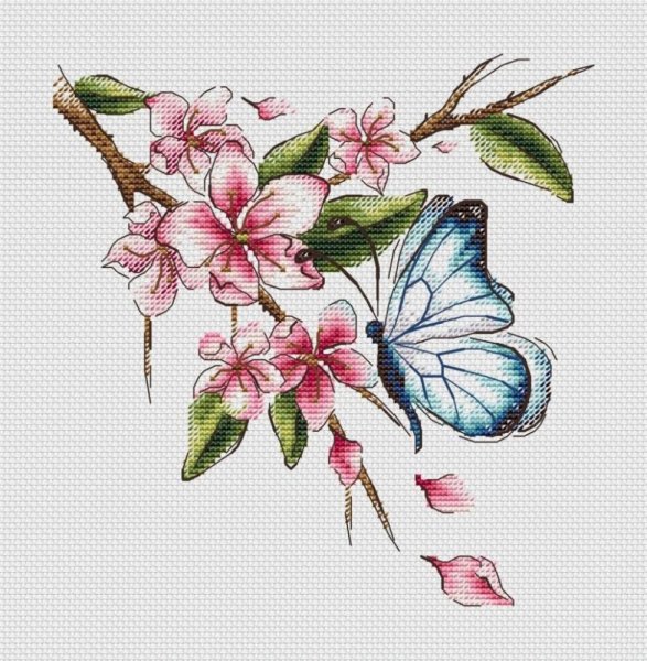 Вышивка бабочка на цветке