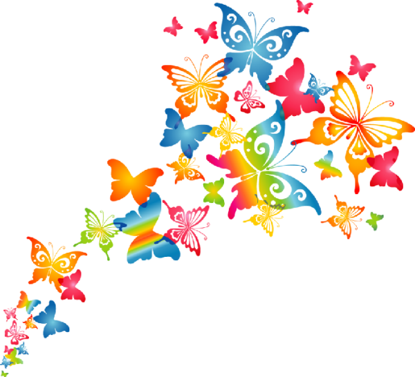 Россыпь бабочек на прозрачном фоне