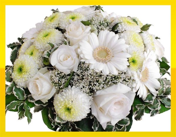 Белые розы и ромашки