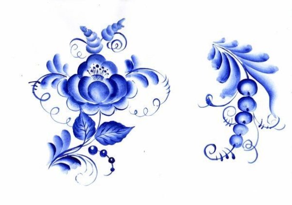 Элементы гжельской росписи листочки