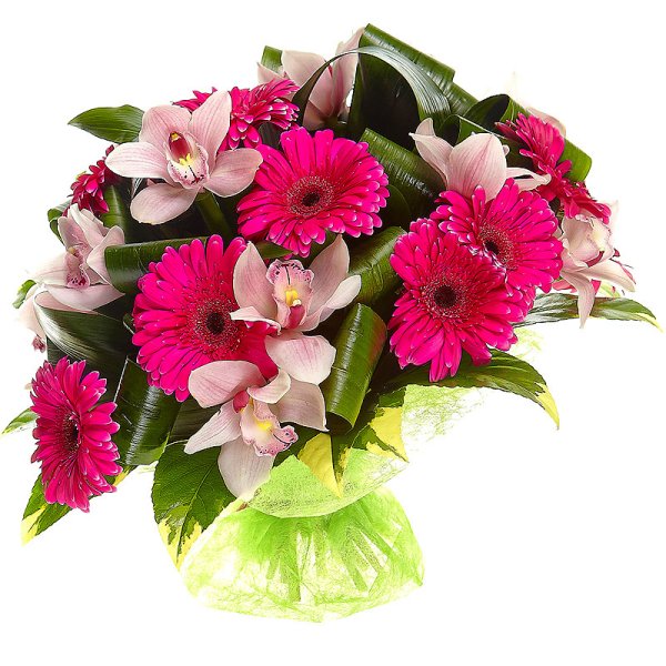 Сборный букет розы Матиола Гиперикум