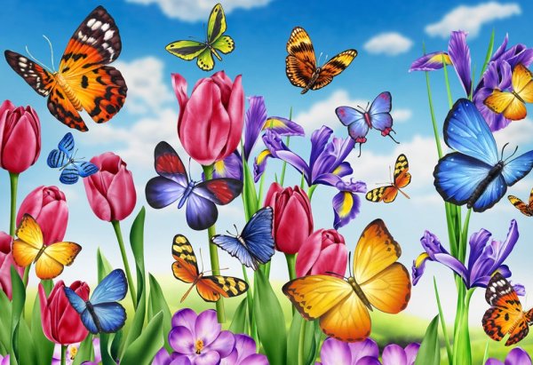 Цветочная Полянка с насекомыми