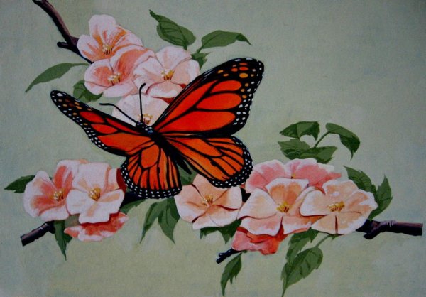 Китайская живопись цветы и бабочки