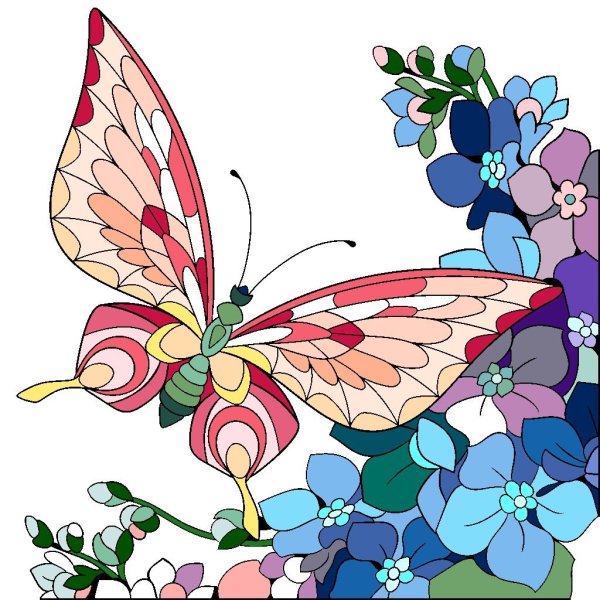Витраж цветы и бабочки