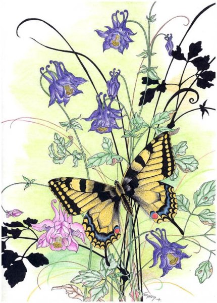 Стилизованные бабочки на цветах