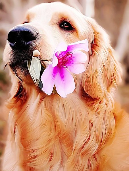 Картинки собака с цветами