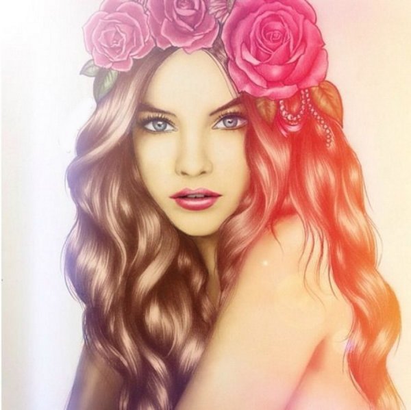 Эскиз девушка с венком