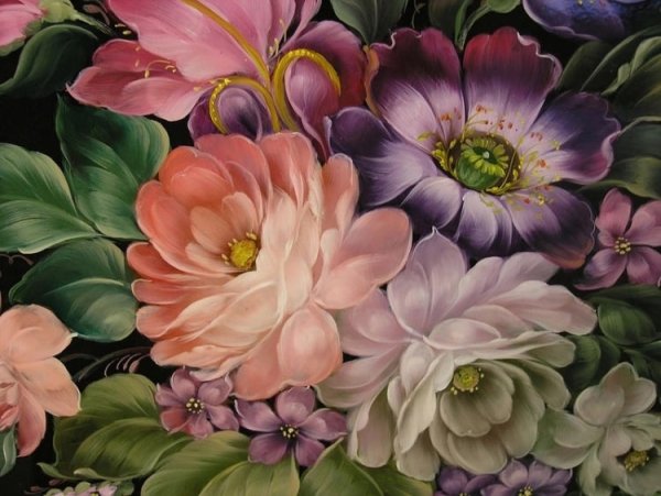 Жостовская роспись элементы на черном фоне