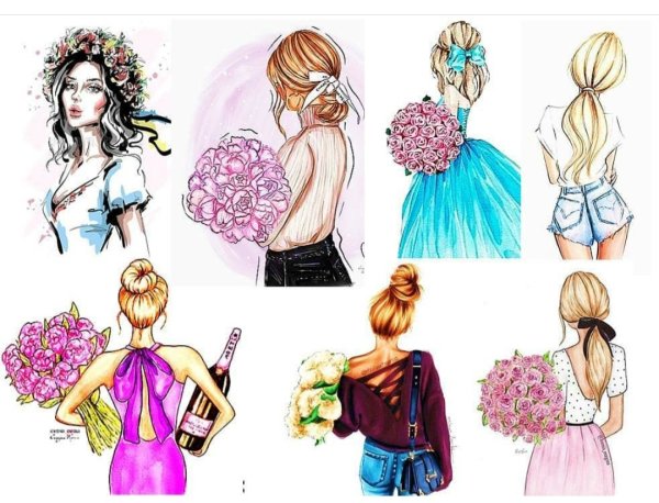 Девушка нарисованная в розовом платье