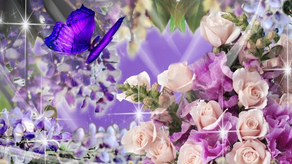 Букет цветов с бабочками