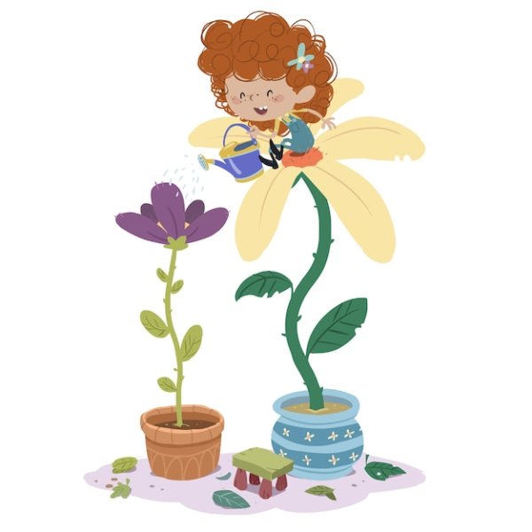 Мальчик поливает огород