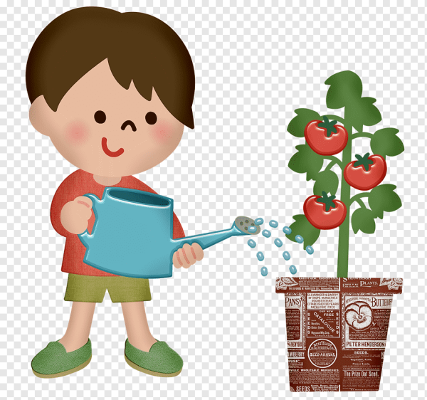 Девочка поливает цветы