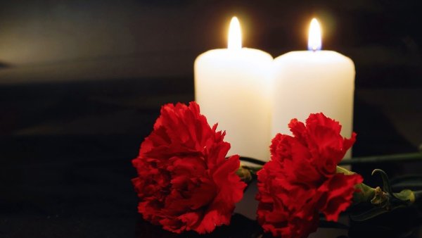 Свеча памяти и цветы