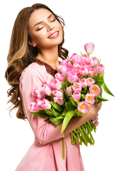 Счастливая женщина с цветами