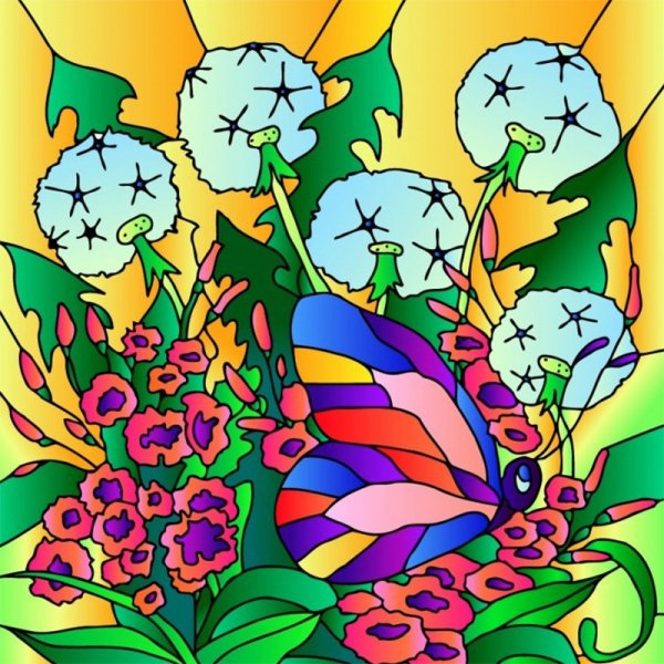 Витраж птицы с цветами