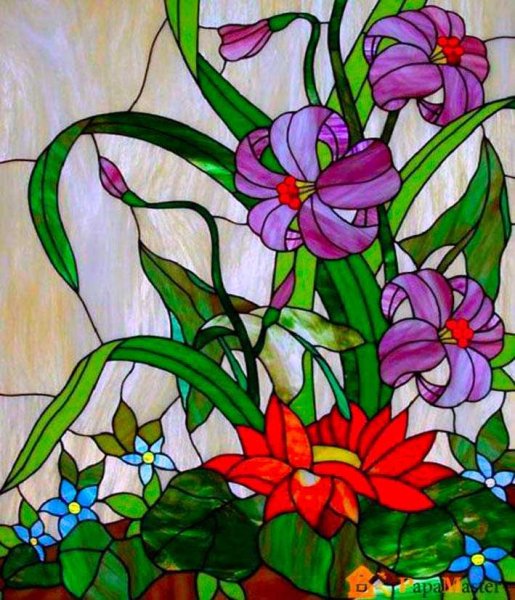 Трафарет цветов для витража