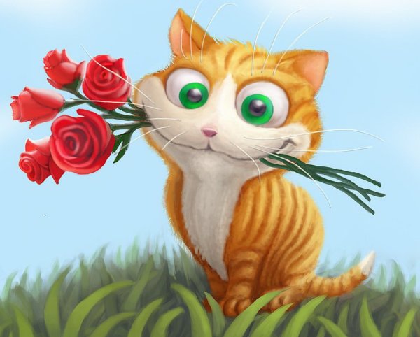 Кот с цветами